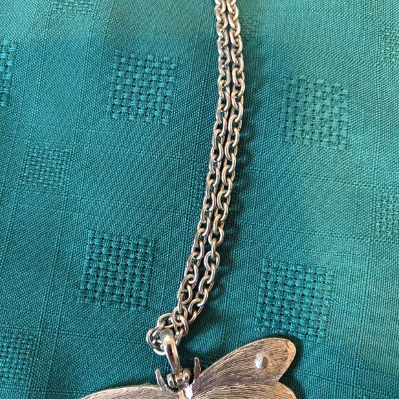 DragonFly Bug Necklace Costume Jewelry Yellow Silver Tone Good Luck Rhinestones - Picture 6 of 11